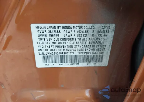 2010 Honda Fit Sport z USA, uszkodzony, nr VIN JHMGE8G40AS001077